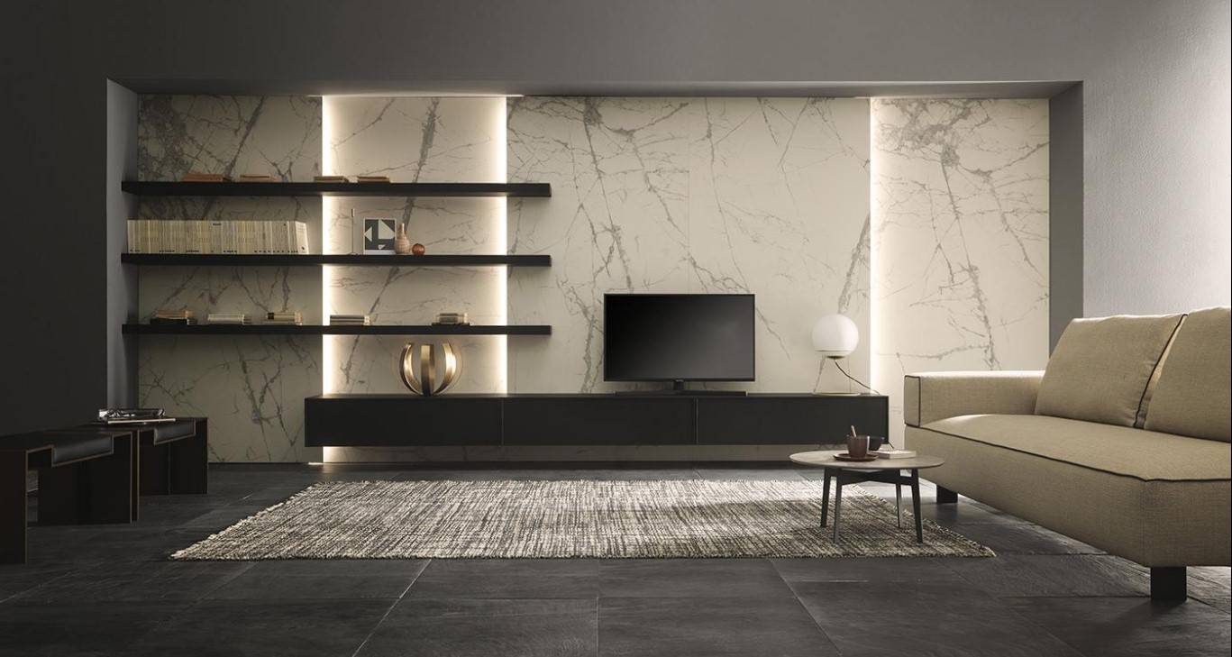 Salon avec éclairages design 